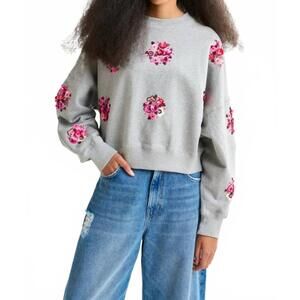 NEW ESSENTIEL ANTWERP itro embroidered sweatshirt in grey multi